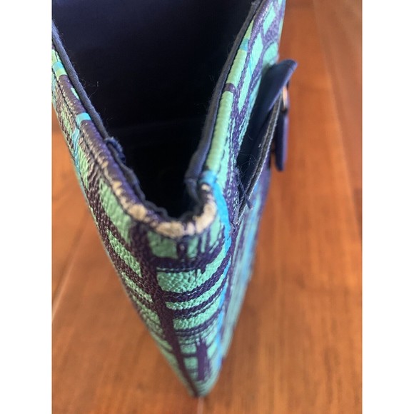 Vera Bradley Large Trifold Wallet Teal/Navy Blue Art Plaid Organizer Clutch - Picture 10 of 10